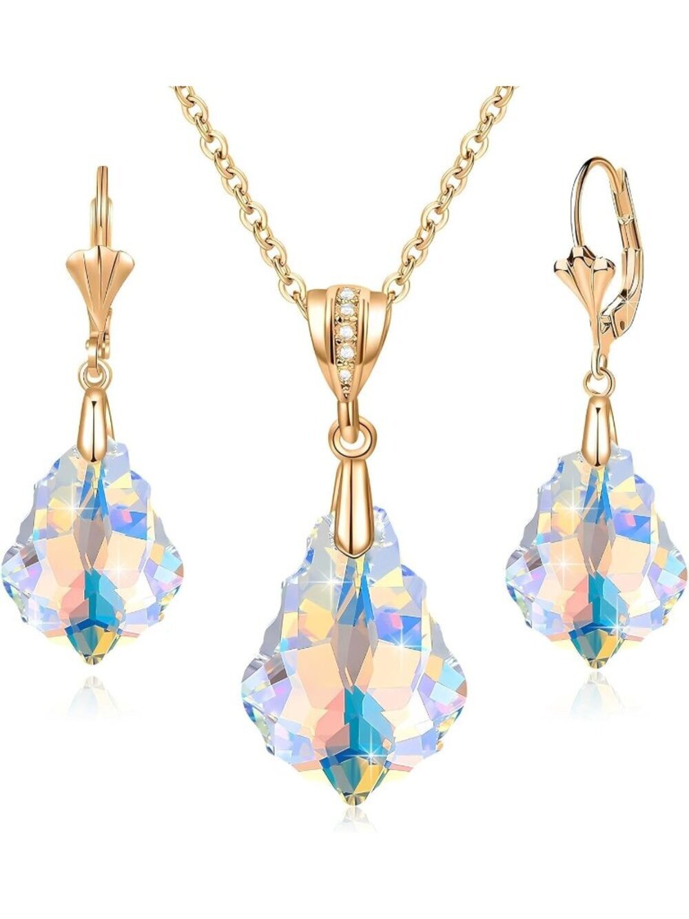 Women's Aurora Boreali Evevic Austrian Crystals Baroque Pendant Necklace Earring
